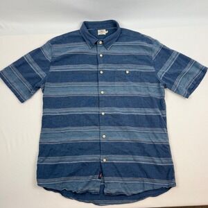 Faherty Mens Blue Striped Hemp Tencel Short Sleeve Button Down Shirt MWS2118 L